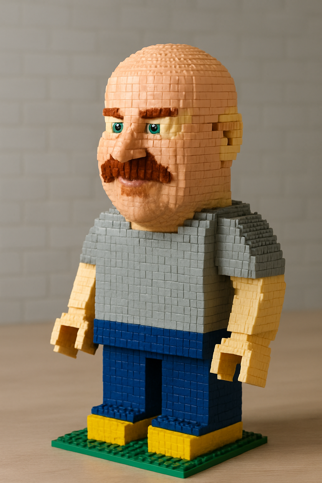 Ronny reimagined: “Ronny as lego character built 1:2 pixel rate as blocks, 3D, realistic, lego colors, far angle, 45 degree, full body”